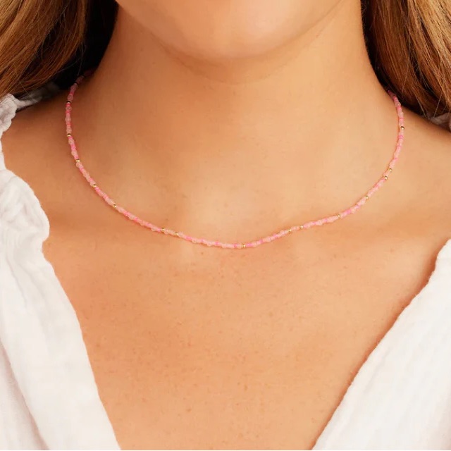 New Nwt Gorjana Poppy Gem Beaded Necklace Rose Quartz Bright Pink 55$